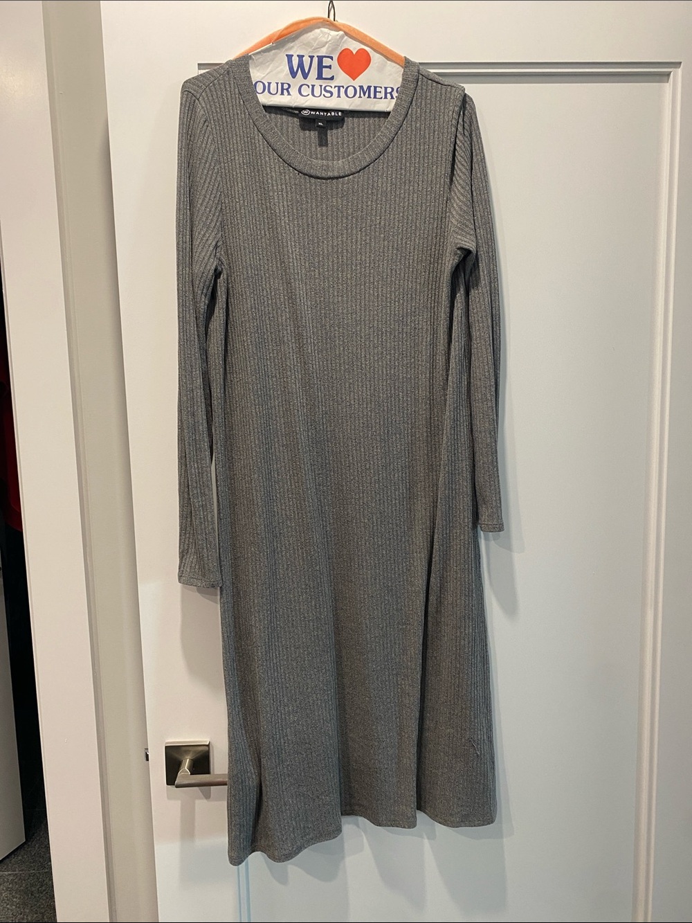 Women's Long-Sleeve Ribbed Knit Dress in Gray